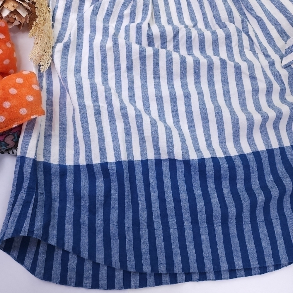 Loft Blue White Stripe Linen Cotton Belted Striped Belted Skirt Sz 2 - Picture 8 of 11